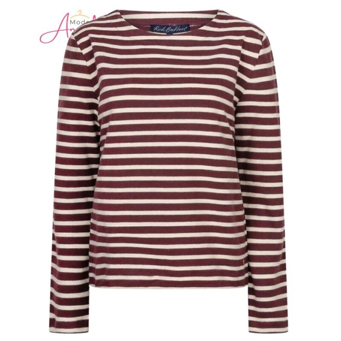 Red Button Trui Terry Stripe SRB5085B - Burgundy/creme Red Button Trui Terry Stripe SRB5085B - Burgundy/creme
